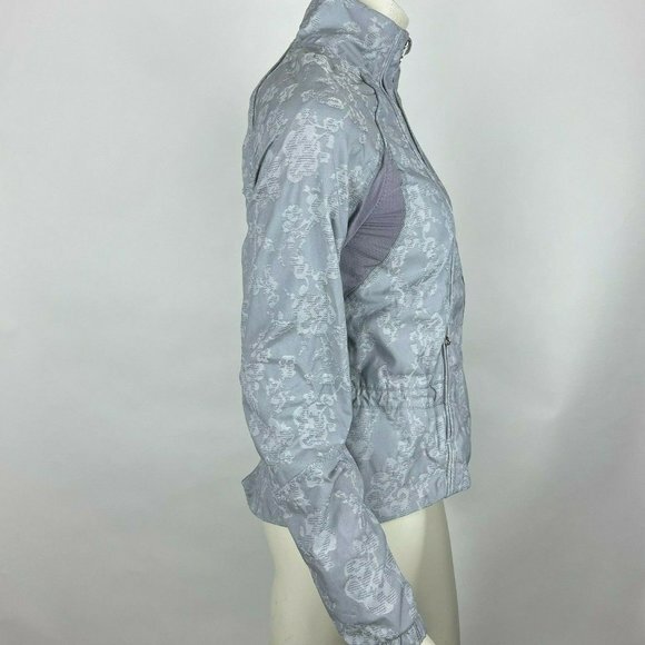 Lululemon Run Travel to Track Jacket Floral Jacquard Fossil Gray Lined Women 4 - Picture 4 of 12